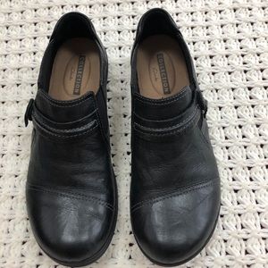 Clarks Black Leather Slip Ons